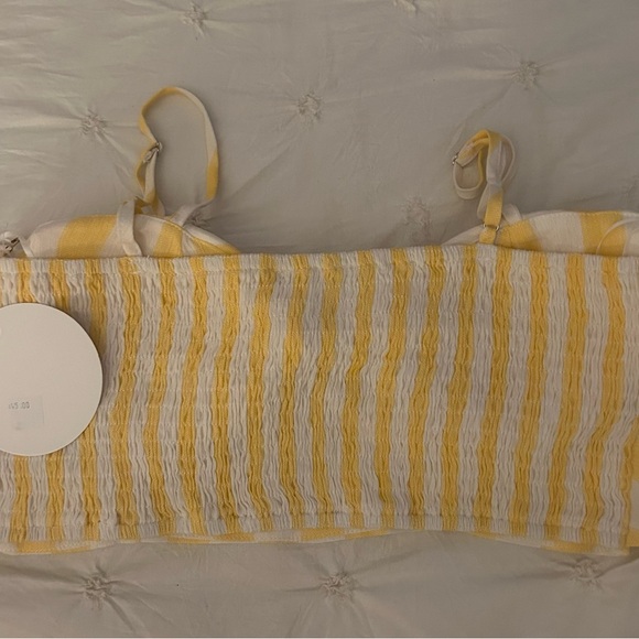 Sexy Cropped Yellow Striped Azura Top NWT Adjustable Spaghetti Straps Medium M - Picture 3 of 4
